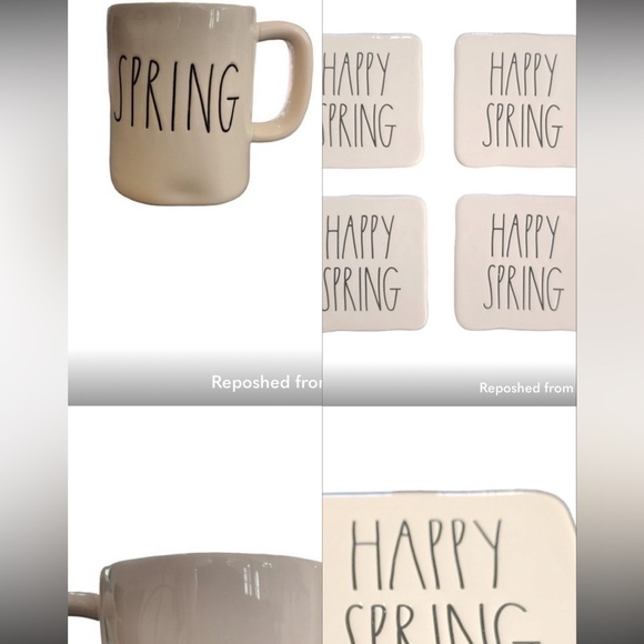 🌷 Rae Dunn Spring Set Drink Coasters plus Tea Coffee Mug Storage decor and cup